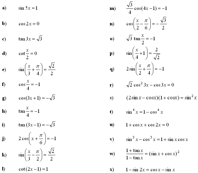 solve trig equation practice problems